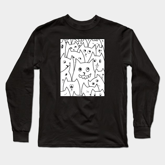 Cats Doodle Art / Cats Graffiti / Funny Cat Line Art Long Sleeve T-Shirt by Print Art Station